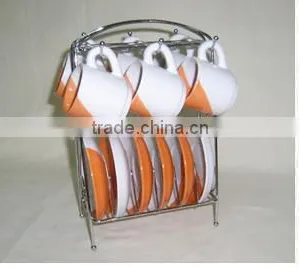 Set of 6 Double Grazed Ceramic Tea Mug Set With Tray thumbnail-1