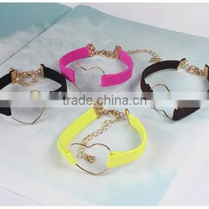 Gold Hollow Heart Charm Suede Leather Bracelet Lovers Jewelry Gifts thumbnail-6