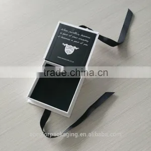 Shenzhen Delicate Logo Printed Elegant Designed White Black Gift Custom Box Packaging With Ribbon thumbnail-4