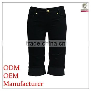 New Fashion Design Golden Button Corduroy Embroidered Shorts/pants With Folded Hem thumbnail-1