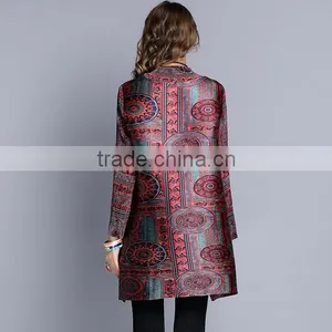 Women Drape Vintage Printed Retro Style Long Sleeve Dresses thumbnail-2