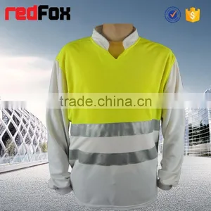 Mandarin Collar T-shirt Green Short-sleeved Sport Warning Security T-shirt Plain White Polo T-shirt thumbnail-1