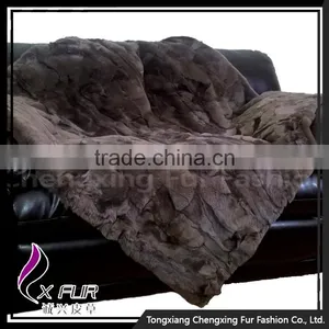 CX-D-66G Genuine Rex Rabbit Fur Natural Color Decorative Blanket Home Fur Rug thumbnail-5