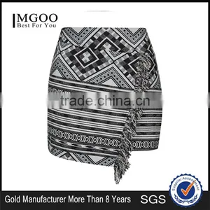 Elegant Brand Women Tassel Wrap Skirts Grey Jacquard Weave Clothing Cotton Fabric Skirts thumbnail-1