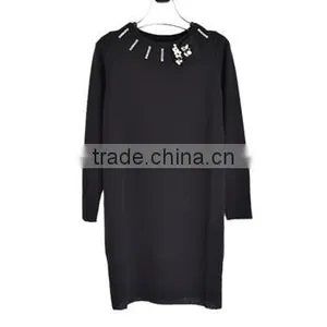 Fine Knitting Beading Round Neck Chinese Brand Casual Long Dresses thumbnail-1