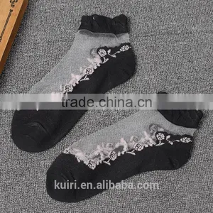 WS-46 Women Summer Novelty Transparent Grid Socks Glass Crystal Silk Cool Mesh Knit Sheer Soks thumbnail-1