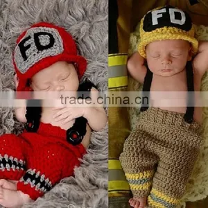 Newborn Baby Firefighter Fireman Red Hat Outfit, 2 pc Red Pant Set W/Suspenders, Photography Prop thumbnail-3