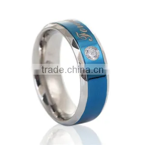 Gift Silver Tone Blue Message Clear Rhinestone Titanium Steel Unadjustable Rings thumbnail-1