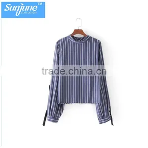 Wholesale Womens 100% Cotton Long Sleeve Stripe Shirt thumbnail-2