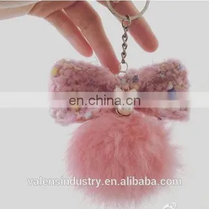 Hot Sell OEM Customized Fluffy Faux Fur Pom Pom Ball Keychain Pom Poms Pendant for Woman Cellphone/handbag/hats/Car thumbnail-1