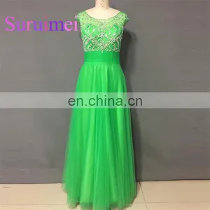 Green Scoop Neck Prom Dresses 2017 With Beaded Evening Gowns Free Shipping thumbnail-1