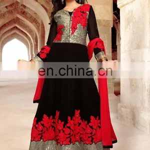 Black Colored Georgette Indian Traditional Wear Suit. thumbnail-1