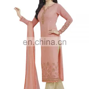 Party Wear Salwar Kameez With Patiala Pant / Palazzo Pant Style / Straight Cut Style Semi-Stitched Dress Material (salwar Kameez thumbnail-3