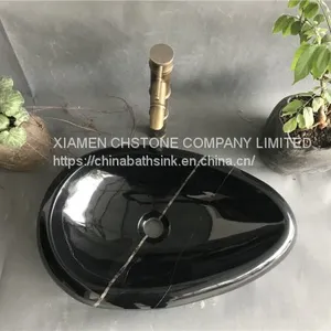 Nero Marquina Marble Bathroom Vessel Oval Sink Black Marble Wash Basin thumbnail-2
