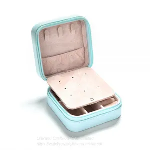 Custom Logo Small Travel Jewelry Organizer Box Lady PU Leather Zipper Closure Earring Jewelry Storage Box Travel Jewelry Case thumbnail-1