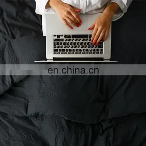 Soild Double Black Water Wash Microfiber Queen King Size Bedding Set Duvet Cover thumbnail-2