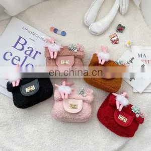 Korean Children's Bag Autumn / Winter 2020 New Shoulder Bag Cute Plush Rabbit Crossbar Fashion Small Fragrant Bag thumbnail-1