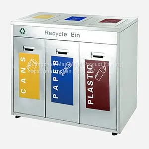 MAX-HB59 Outdoor 3 Compartment Commercial Stainless Steel Waste Bin With Swing Lid For Square thumbnail-1