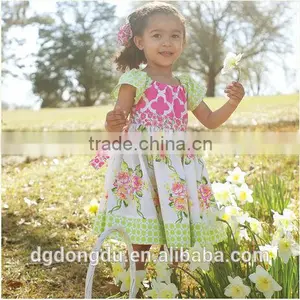 Flower Girl Dress Short Sleeve Pink Cotton Rose Heart Chiffon Ruffle Pettidress Vacation Fashion Child Dress thumbnail-1