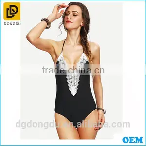 2016 New Fashion Lady Black Casual Sexy Lace One-Piece Swimwear thumbnail-1