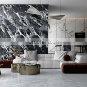 Large Format Marble Slab Black Floor Rough Surface Ceramic Porcelain Tiles Oversized Wall Slab thumbnail-3