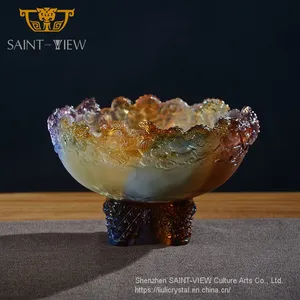 Handmade Casting Art Glass Chinese Dragons Treasure Bowl Fengshui Ornaments thumbnail-4