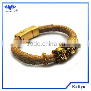 FASHION NEW MATT GOLD SKULL LEATHER BRACELET , HOT SELL thumbnail-1