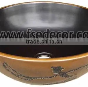 Round Painted Bathroom Top Mount Ceramic Sinks thumbnail-1