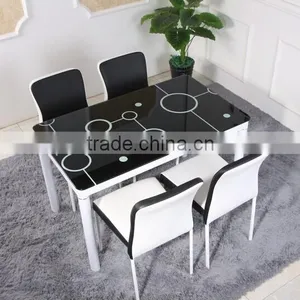 Wrought Iron Table and Four Chairs Minimalist Tempered Glass Dining Table thumbnail-3
