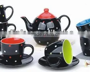 Dots Desgin Black Color 13pcs Cermic Coffee Set as Gift thumbnail-1