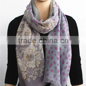 Flower Print Wool Long Scarf thumbnail-1