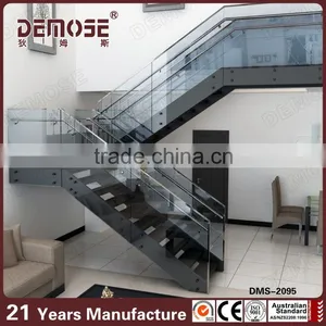Interior Wood Prefabricated Stairs With Glass Railing thumbnail-1
