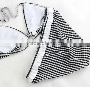 Girl Children Kid Bowknot Bikini Bowknot Check Strip Swimsuit Swimwear Beachwear thumbnail-6