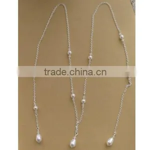 Exquisite Bridal Sexy Ctystal Pearls Back Tassesl Drop Necklace Body Chain thumbnail-2