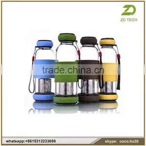 Wholesale Fancy Glass Water Bottle Infuser Custom Borosilicate Glass Water Bottle With Silicone Sleeve ZDS2009 thumbnail-2