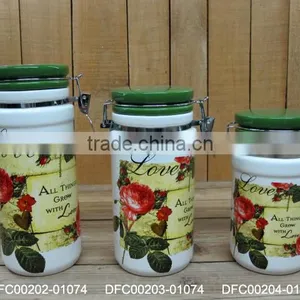 Eco-friendly Ceramic Material Airtight Food Canisters With Rose Decal thumbnail-1
