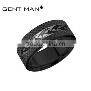 High Quality 8mm Cool Black Tungsten Carbide Carbon Fiber Ring Jewelry thumbnail-1