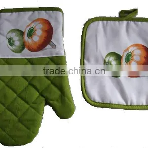 Cotton Twill Material Kitchen Textile Set Silk Screen Printing Oven Mitten Cat Design Shaped Pot Holder Set thumbnail-2