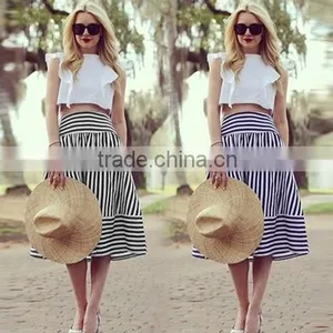 Fashion Women Sexy High Elastic Waist Striped Casual Party Beach A-Line Skirt thumbnail-1