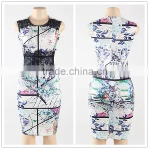 Ready Stocklot Floral Print Knee Length Fashion Women Hot Sale Bodycon Midi Dress thumbnail-1