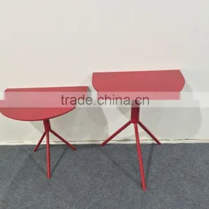 Small Semi Circle Wood Side Table With Metal Legs thumbnail-1