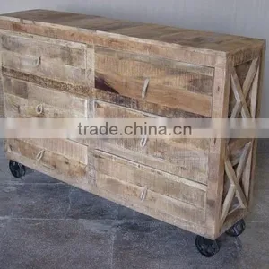 VINTAGE DRWER CHEST WITH ROUGH WOOD FINISH thumbnail-1