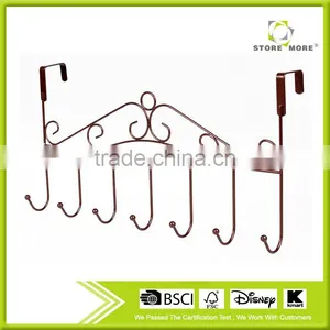 Over the Door Hanger Rack - Decorative Metal Hanger Holder for Home Office Use 7 Hooks Brown thumbnail-1