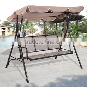 3 Person Outdoor Patio Swing Canopy Awning Yard Furniture Hammock Steel Beige thumbnail-1