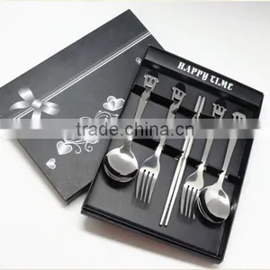 Stainless Steel Silver and Gold Cutlery Set, Spoon, Chopsticks, Fork 5 PCS Set With Gift Box thumbnail-1