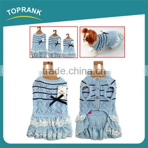 Fashion Style Knitted Sweater Blue Lace Dress Lovable Female Pet Accessories Dog Clothes thumbnail-1