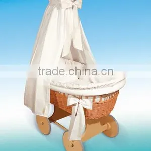 Handmade Wicker Doll Pram Baby Sleeping With Handles thumbnail-4