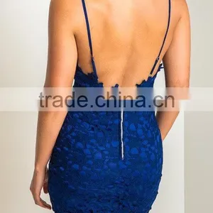 Hot Girl Sexy Blue Crochet Lace Strappy Night Club Dress HSD2066 thumbnail-3
