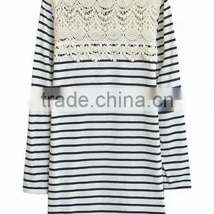 New Fashion t Shirt Boat Neck Fringe Front/back Long Sleeve Casual/daily Loose Stripe Fashion t Shirt for Girl thumbnail-2