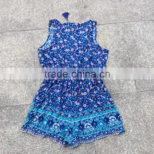 Women Excess Stock Lots Full Print 100%rayon Cheap Jumpsuit thumbnail-6